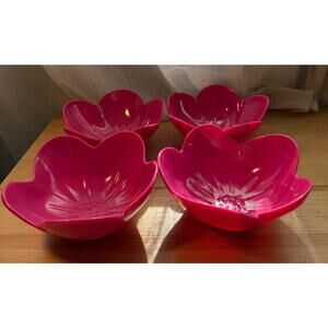 Set 4 Pink Flower Bowls Mulberry Home Collection Plastic Serving